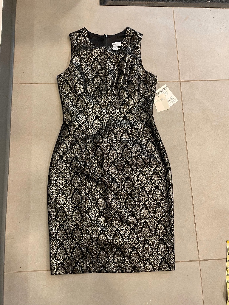 $270 Tracy Reese Metallic Gold Embroidered Patterns Size 8-10 Couture Dress